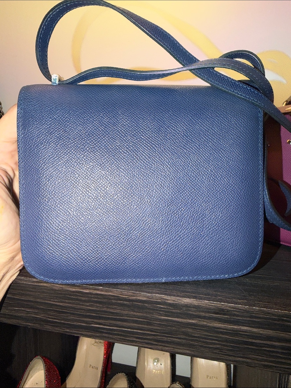 Navy Epsom Leather Crossbody Bag with Metal H-Clasp NO offers. - Picture 10 of 16